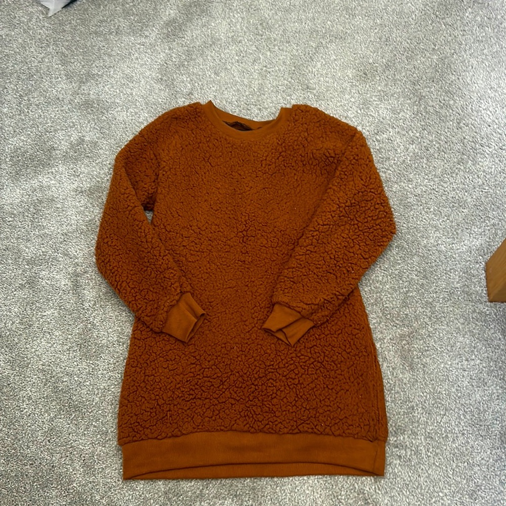 Brown sherpa sweater dress